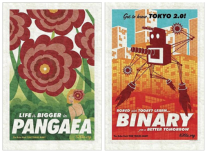 Time Travel Posters: Pangaea (Left) and Tokyo 2.0 (Right). 