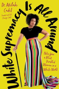 Cover showing a Black woman in a long striped skirt, using a cane